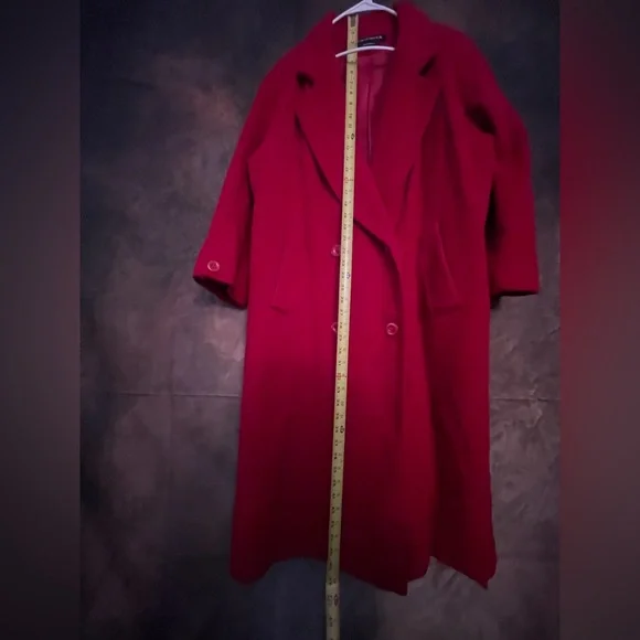 Vintage Long Red Double-Breasted Coat - Picture 9 of 11